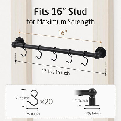 KES 110lb High-Capacity Pot Rack Wall Mounted Set of 2, 16 Inch Pot Hangers for Kitchen with 5 Hooks, 18/8 Stainless Steel Screws & Drilling Template for 16" Stud Mount, Black, KUR228S16-BK-P2 - Image 6