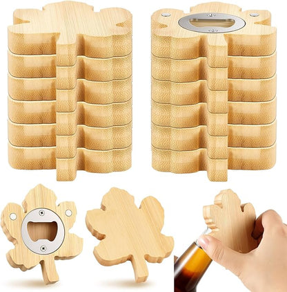 Vesici 12 Pcs Bamboo Maple Leaf Shape Magnetic Bottle Opener 2.5in DIY Bamboo Beer Openers Wooden Fridge Magnet Refrigerator Sticker Gift for Thanksgiving Beer Lover Wedding Guest Kitchens Bars Party by Vesici