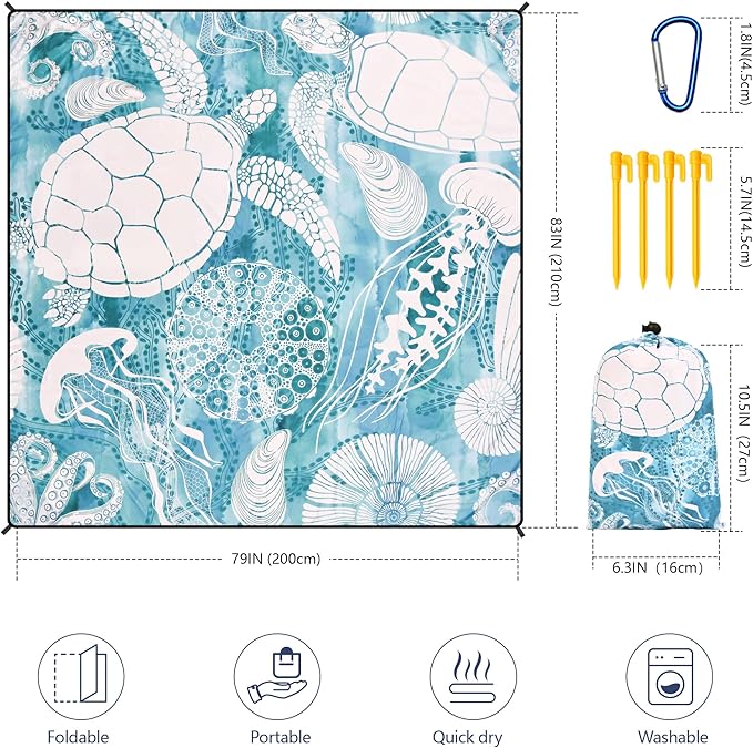 HIHOHO Beach Blanket Waterproof Sandproof Extra Large Beach Mat 79" X 83"/120"x108"for 1-8 Adults Quick Drying Durable Outdoor Picnic Mat for Beach Travel Camping Hiking