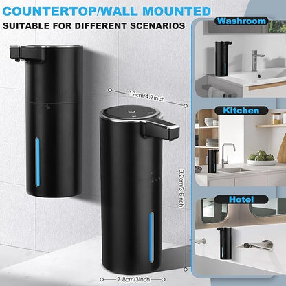 2 Pack Automatic Soap Dispenser: 13.52oz/400ml Wall Touchless Liquid - 4-Level Adjustable Modern Electric Hand Soap Dispenser - Kitchen Bathroom Kids Family Black - Image 6