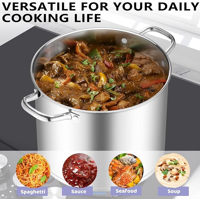 TeamFar Stainless Steel Stock Pot, 14QT Tri-ply Bottom Stockpot Large Cooking Soup Pot with Lid, for Induction Gas Electric Glass Tops, Non Toxic & Sturdy, Straight Sidewall & Various Stovetops Safe - Image 7
