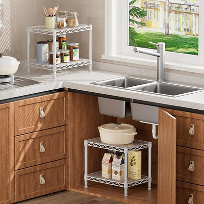 SINGAYE 2 Small Shelves Kitchen Storage Shelf Wire Shelving Unit Metal Shelf Adjustable Organizers Storage Shelving for Office Pantry White 12" D X 18" W X 12" H - Image 2