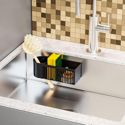 SuoXing Inside Sink Sponge Holder,Black Rustproof Sink Caddy and Scrub Holder for Kitchen Sink with Suction Cup,Adhesive,Plastic Dish Sink Organizer for Scrub Brush,Scrubber,Dish Sponge,Spinge Holder - Image 6