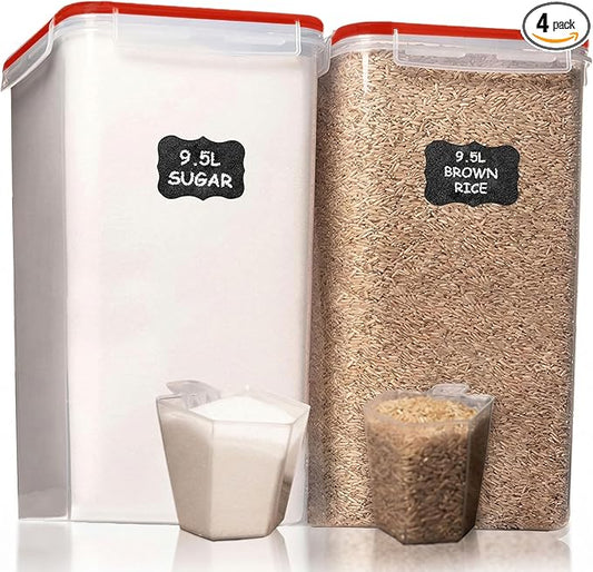 Shazo 2 PC (9.5L | 321 Oz) Extra Large Bulk Food Storage Containers with Airtight Lids for Flour, Sugar, Rice, Cereal & Pasta - Leakproof, BPA-Free Plastic Canisters for Kitchen & Pantry Organization by Shazo