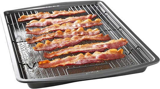GoodCook 15” x 10.5” Nonstick Carbon Steel Baking Pan & Raised Wire Rack – Pizza Crisper, Crispy Bacon, Multipurpose Cooking Sheet Pan, Cooling Rack, Kitchen Cookware Set, Dishwasher Safe by GoodCook
