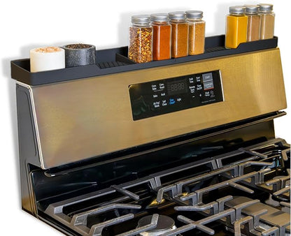TEO Magnetic Stove Top Shelf - 30 Inch Silicone Over the Stove Spice Rack for Kitchen Gadgets Storage Organization, Heat-Resistant, No Installation, Dishwasher Safe, Over Oven Shelf Black