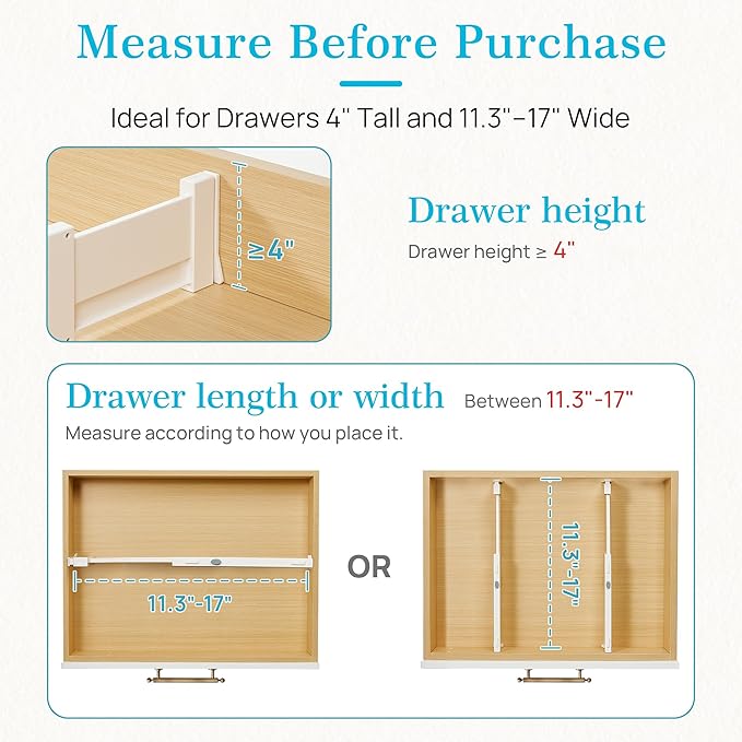 Vtopmart 6 Pack Drawer Dividers for Clothes, 4" High 11.3"-17" Adjustable Expandable Dresser Drawer Organizer, Plastic Drawers Separators for Dresser, Baby Clothes, Underwear, Kitchen & Office Storage - Image 7
