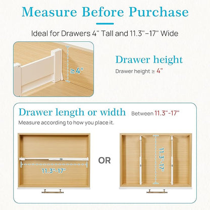 Vtopmart 6 Pack Drawer Dividers for Clothes, 4" High 11.3"-17" Adjustable Expandable Dresser Drawer Organizer, Plastic Drawers Separators for Dresser, Baby Clothes, Underwear, Kitchen & Office Storage - Image 7