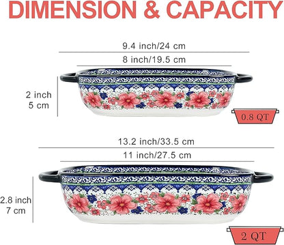 Ceramic Casserole Dishes for Oven, Hand-painted Polish Pottery Baking Dish Set of 2, 0.8QT / 2QT Porcelain Casserole Dishes with Handles, Baking Pan Lasagna Pan, Gift for Family/Friend (Red) - Image 4