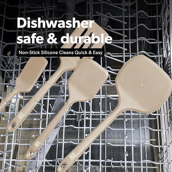 New DI ORO Silicone Turner Spatula Set - Kitchen Spatulas for Nonstick Cookware - Cooking Utensils for Flipping Eggs & Pancakes - 600°F Heat-Resistant BPA Free Turners - Dishwasher Safe (4pc, Clay) - Image 6