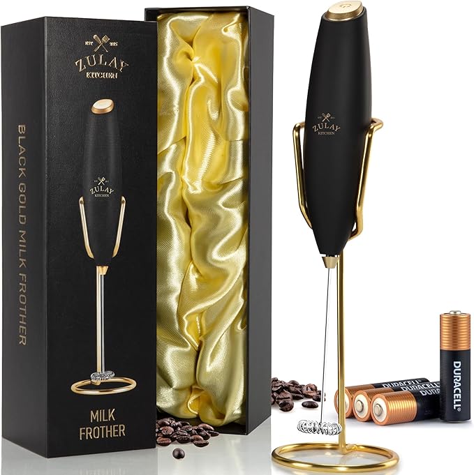 Zulay Kitchen Executive Series Luxury Gift Milk Frother with 4 Duracell Batteries – Handheld Electric Foam Maker for Coffee, Lattes & Hot Chocolate – Deluxe Finish, Ultimate Gift for Coffee Lovers by ZulayKitchen