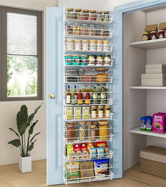 Mefirt White 10-Tier Over The Door Pantry Organizer, Pantry Organization and Storage, Metal Hanging Adjustable Basket, Wall Spice Rack Seasoning Shelves, Home & Kitchen Essentials by Mefirt