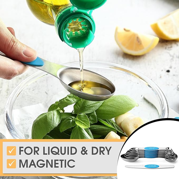 Spring Chef Stainless Steel Magnetic Measuring Spoons Set of 8 with Leveler, Nesting Teaspoon & Tablespoon Measuring Spoons for Dry and Liquid Ingredients, Kitchen Gadgets for Baking & Cooking - Teal - Image 4