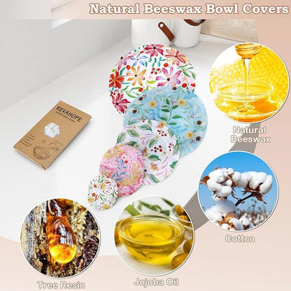 5-Size Reusable Beeswax Bowl Covers for Bread Proofing, Cotton Cloth Flexible Beeswax Wraps for Food Storage(Rainbow Floral) - Image 3