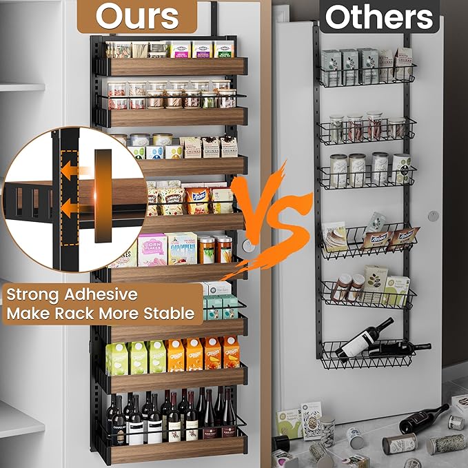 POKIPO 8 Tier Over The Door Pantry Organizer, 2 IN 1 Wall Mount or Hanging Spice Rack Seasoning Shelves with Adjustable Basket, Back of Door Organizer and Storage for Kitchen Cabinet and Room Closet - Image 6