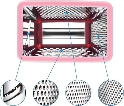 Spring Chef Professional Stainless Steel XL Parmesan Cheese Grater with Handle - 4 Sided Box Grater for Kitchen - Dishwasher Safe Carrot Shredder for Potato, Vegetables, Ginger - Pink Lemonade - Image 9