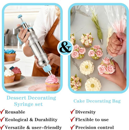 Gawren-H&E 208 PCS Cake Decorating Kit,Baking Supplies with Dessert Decorating Syringe Set,Storage Case,Icing Piping Bags and Tips Set For Cookies, Cupcake & Cake Decorating Supplies for Beginners