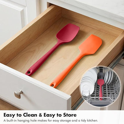 Silicone Spoonula Set: 600ºF Heat Resistant Food Grade Cooking Baking Utensils, Kitchen Flexible Nonstick Rubber Pan Spoon Spatula for Mixing, Scrambling, Scooping (3 Pieces, Multicolor 5)
