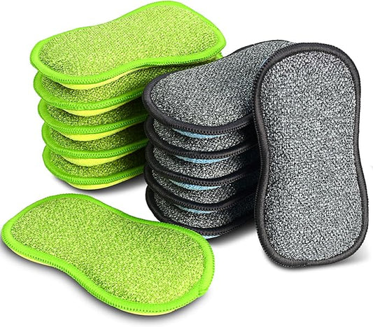 12 Pack Multi-Purpose Scrub Sponges for Kitchen by SmilePowo Non-Scratch Microfiber Sponge Along with Heavy Duty Scouring Power - Effortless Cleaning of Dishes, Pots and Pans by SmilePowo