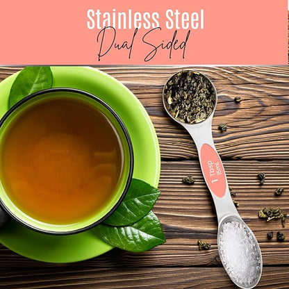 Magnetic Measuring Spoons Set of 9 Stainless Steel Dual-Sided Stackable Measuring Spoon Nesting Teaspoons Measuring Dry and Liquid Ingredients, Fits in Spice Jars Set of 9 (Peach) - Image 2