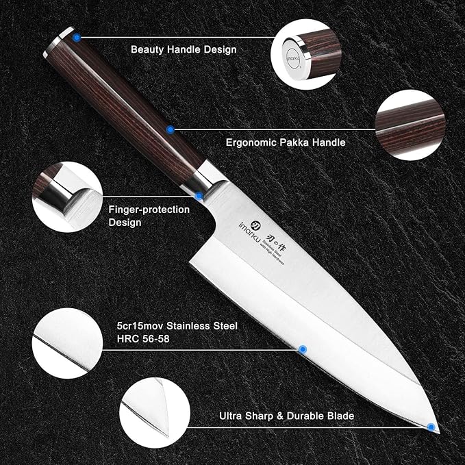 imarku 7 Inch Deba Knife,Ultra Sharp Sushi Knife,Ultimate Japanese Kitchen Knife with Stainless Steel Single Bevel,Fish Fillet Knifes for Fish Cutting with Ergonomic Wood Handle, Mothers Day Gifts - Image 5