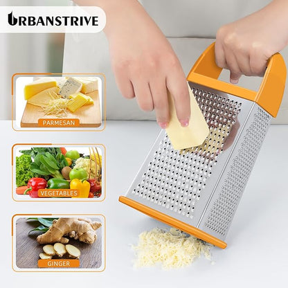 Urbanstrive Cheese Grater With Container, Professional Cheese Grater with Handle, Stainless Steel Graters for Kitchen Handheld, Box Grater with 4 Sides for Vegetables, Ginger, Potatoes (Orange) - Image 4