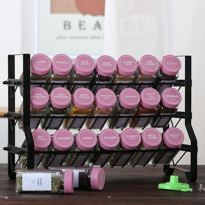24 Glass Spice Jars with Label-4oz Spice Containers with Lids and Shaker Lids,3 Sets of Spice Labels 1 Collapsible Funnel 2 Erasable Markers (24) - Image 2
