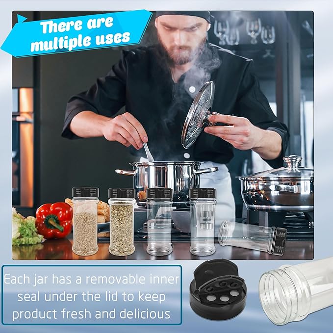 30 Pcs 6 oz Plastic Spice Jars with Shaker Lids Clear Spice Bottles with Black Cap Empty Seasoning Containers for Kitchen Storing Seasoning Powders