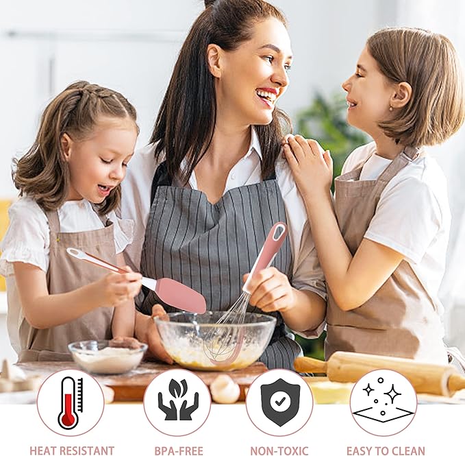 Silicone Spatula Set, 5 Pcs Heat Resistant, Soft & Strong, Nonstick Cookware, Dishwasher Safe (Pink) - Image 7
