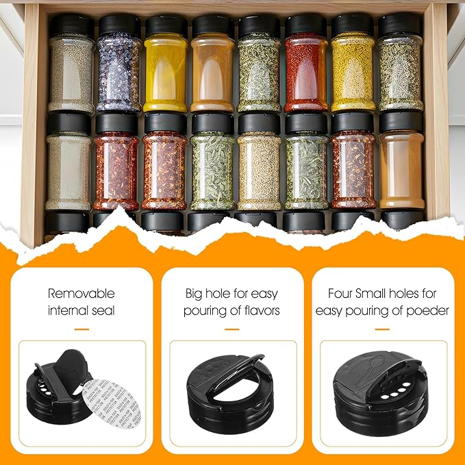 36 Pack 3 oz Clear Plastic Spice Jars with Shaker Lids, Black Caps, Empty Spice Bottles Seasoning Containers for Kitchen, Powders, Pepper