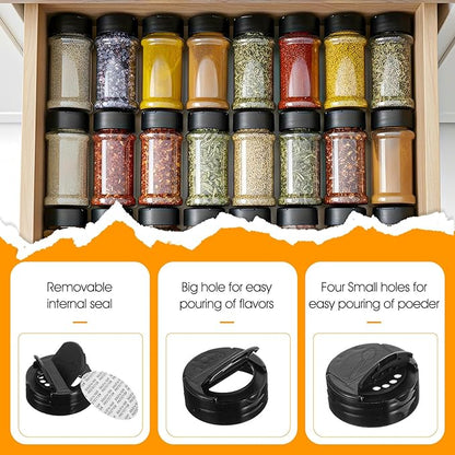 36 Pack 3 oz Clear Plastic Spice Jars with Shaker Lids, Black Caps, Empty Spice Bottles Seasoning Containers for Kitchen, Powders, Pepper