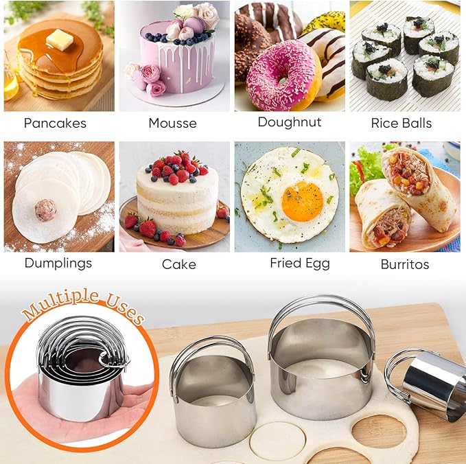 Stainless Steel Biscuit Cutter Set, Pastry Scraper and Dough Blender, Sturdy & Long-Lasting with Ergonomic Rubber Grip, Baking Dough Tools for Cooking Cookies and Donuts, Cakes, or Making Pancakes - Image 5