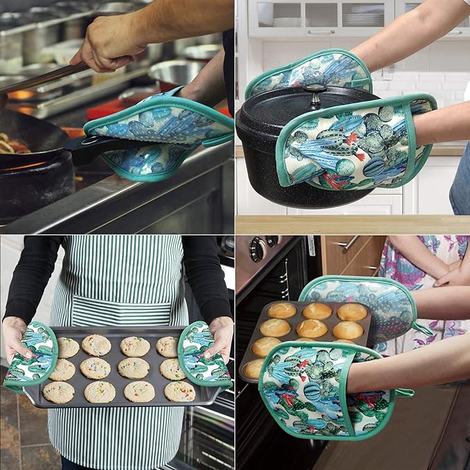 Pot Holders Set of 2 with Transparent Clear Silicone Shell and Nice Cactus Flower Cotton Lining, Heat Resistant to 500 F Kitchen Oven Gloves Pot Holder for Cooking (Cactus Flower, Potholders) - Image 5