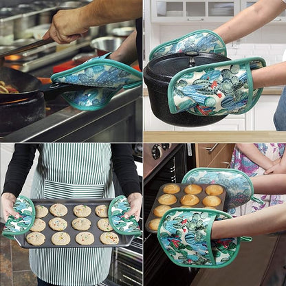 Pot Holders Set of 2 with Transparent Clear Silicone Shell and Nice Cactus Flower Cotton Lining, Heat Resistant to 500 F Kitchen Oven Gloves Pot Holder for Cooking (Cactus Flower, Potholders) - Image 5