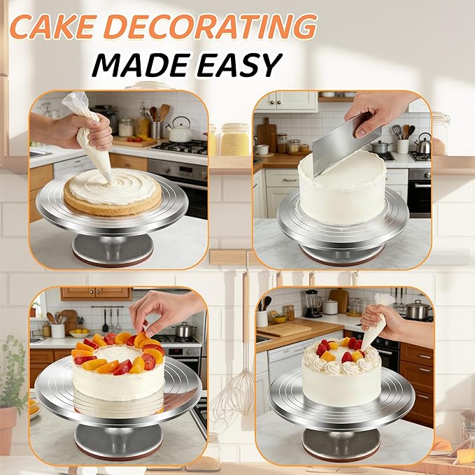 12-Inch Aluminum Alloy Cake Turntable for Frosting, Ultra-Smooth Rotating Icing Stand with Non-Slip Base, Heavy-Duty Decorating Rotating Cake Stand for Baking, DIY Crafts, and Cake Decoration