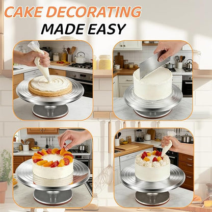 12-Inch Aluminum Alloy Cake Turntable for Frosting, Ultra-Smooth Rotating Icing Stand with Non-Slip Base, Heavy-Duty Decorating Rotating Cake Stand for Baking, DIY Crafts, and Cake Decoration