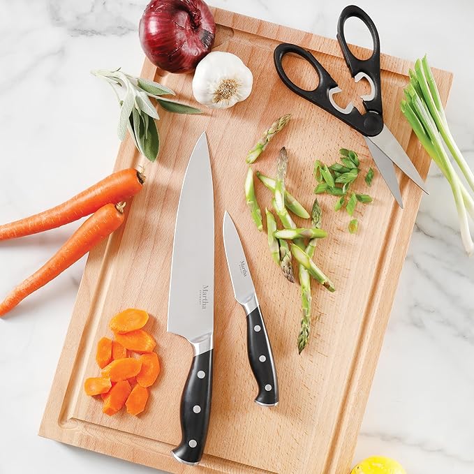 Martha Stewart Greeley 14 pc Triple- Riveted Cutlery Knife Acacia Wood Block Set w/Comfort Grip Handles- Black - Image 7
