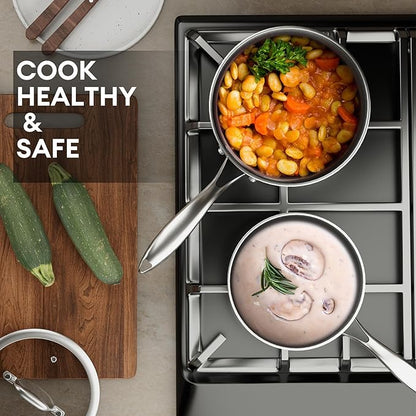 COOKER KING Sauce Pan Set, 1.5 QT & 2 QT Saucepan with Lid, Hybrid Ceramic Nonstick Saucepan, non stick Sauce pot, Stainless steel Cookware, Induction Compatible (PFAS/PFOA/PTFE Free) - Image 2