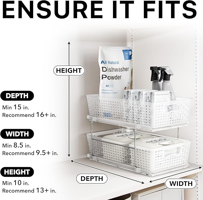 Simple Houseware 2 Tier Bathroom Organizer Tray Pull-Out Sliding Drawer/Under-Sink Storage, Clear - Image 6