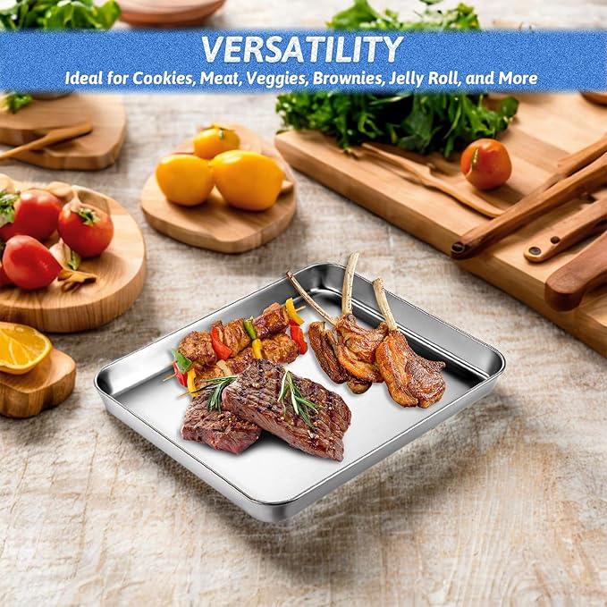 2Pcs Toaster Oven Pans for Baking, 9x11 Baking Sheets Cookie Sheet Stainless Steel Small Replacement Trays for Toaster