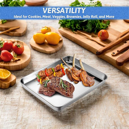 2Pcs Toaster Oven Pans for Baking, 9x11 Baking Sheets Cookie Sheet Stainless Steel Small Replacement Trays for Toaster