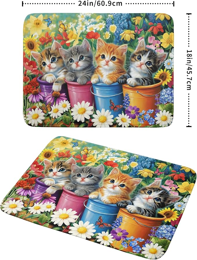 Lovely Cat Drying Mat for Kitchen Counter Colorful Flower Absorbent Coffee Bar Mat 18 X 24 - Image 2