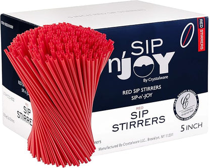 Crystalware Plastic Sip Stirrers, Cocktail and Coffee Stirrers, 5 Inch 1000/box, Red by EskayProducts