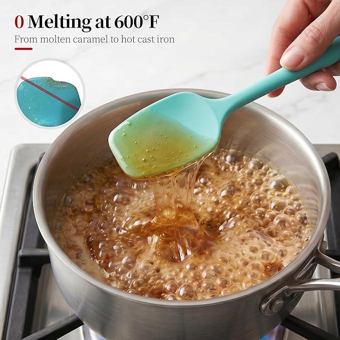 600ºF Heat Resistant Spatula, 11.34 inch High Heat Food Safe Semless Kitchen Silicone Spoon Spoonula Scraper for Cooking Baking Mixing Scraping Stirring Nonstick Cookware Pan Bowl (Aqua Sky)