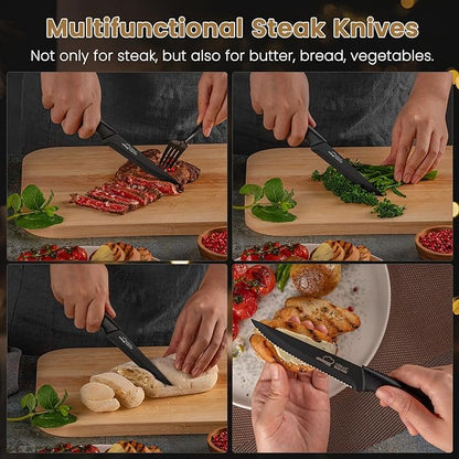 Amorston Steak Knives, Steak Knives Set of 8, Stainless Steel Steak Knife Set, Serrated Knives Dishwasher Safe, Elegant Black Mothers Day Gifts for Women - Image 5