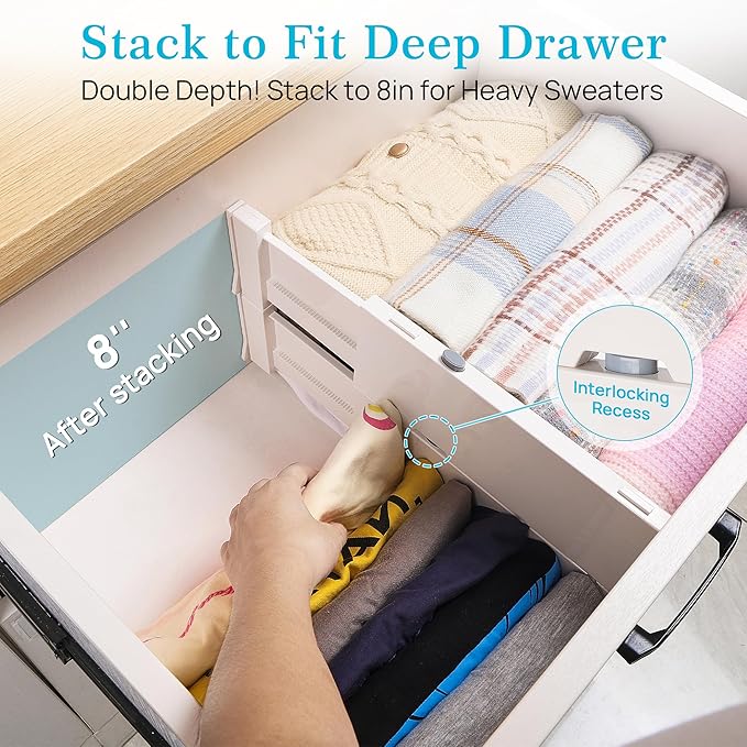 Vtopmart 6 Pack Drawer Dividers for Clothes, 4" High 11.3"-17" Adjustable Expandable Dresser Drawer Organizer, Plastic Drawers Separators for Dresser, Baby Clothes, Underwear, Kitchen & Office Storage - Image 4
