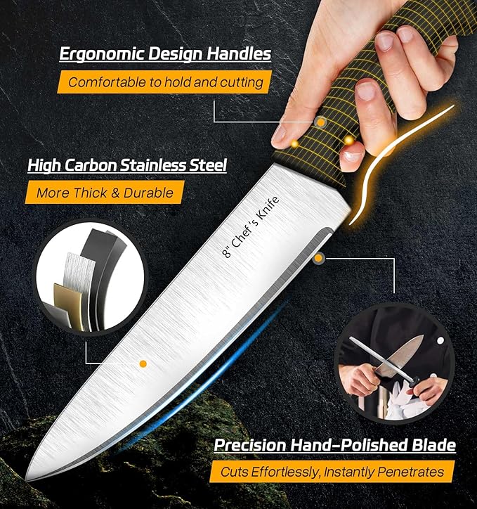 Knife Set, 6-Piece Kitchen Knife Set, German High Carbon Stainless Steel, Durable & Easy Clean Knife Block, Black - Image 3