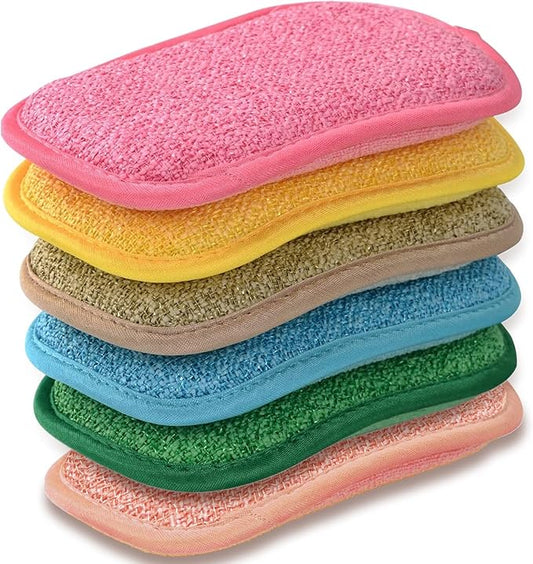 Multipurpose Kitchen Scrub Sponges, Heavy Duty Cleaning Non-Scratch Scrub Sponge, Reusable Microfiber Sponge for Household Cleaning, Six Color Packaging (6pcs) by Unknown