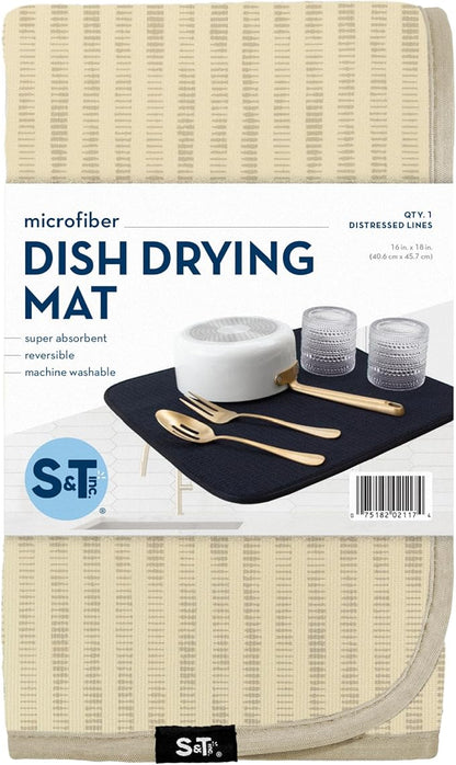 S&T INC. Dish Drying Mat, 16” x 18”, Absorbent Microfiber Kitchen Counter Mat, Dish Drying Pad for Dishes, Utensils, Pots and Pans, Large, Cream Distressed Lines - Image 8