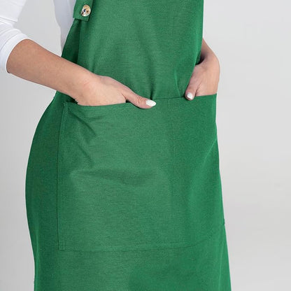 TOSHE Kitchen Apron Waterdrop Resistant Cotton Apron with adjustable Aprons for Women with Pockets 12 Color option Cooking Green Apron (Green) - Image 8